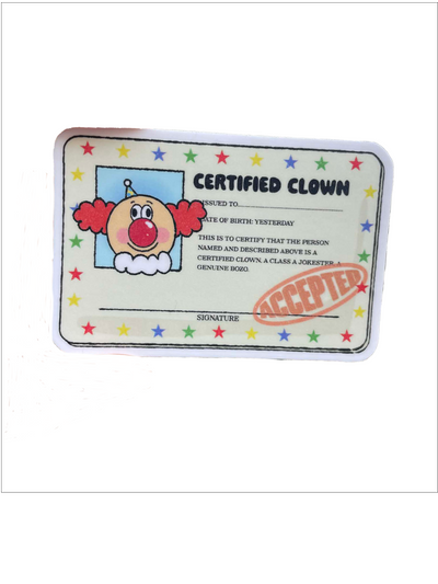 Clown Ceritficate Sticker