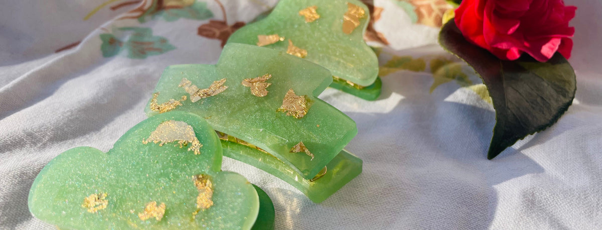Photo of three resin jade hairclips