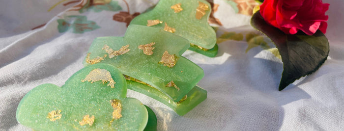 Photo of three resin jade hairclips