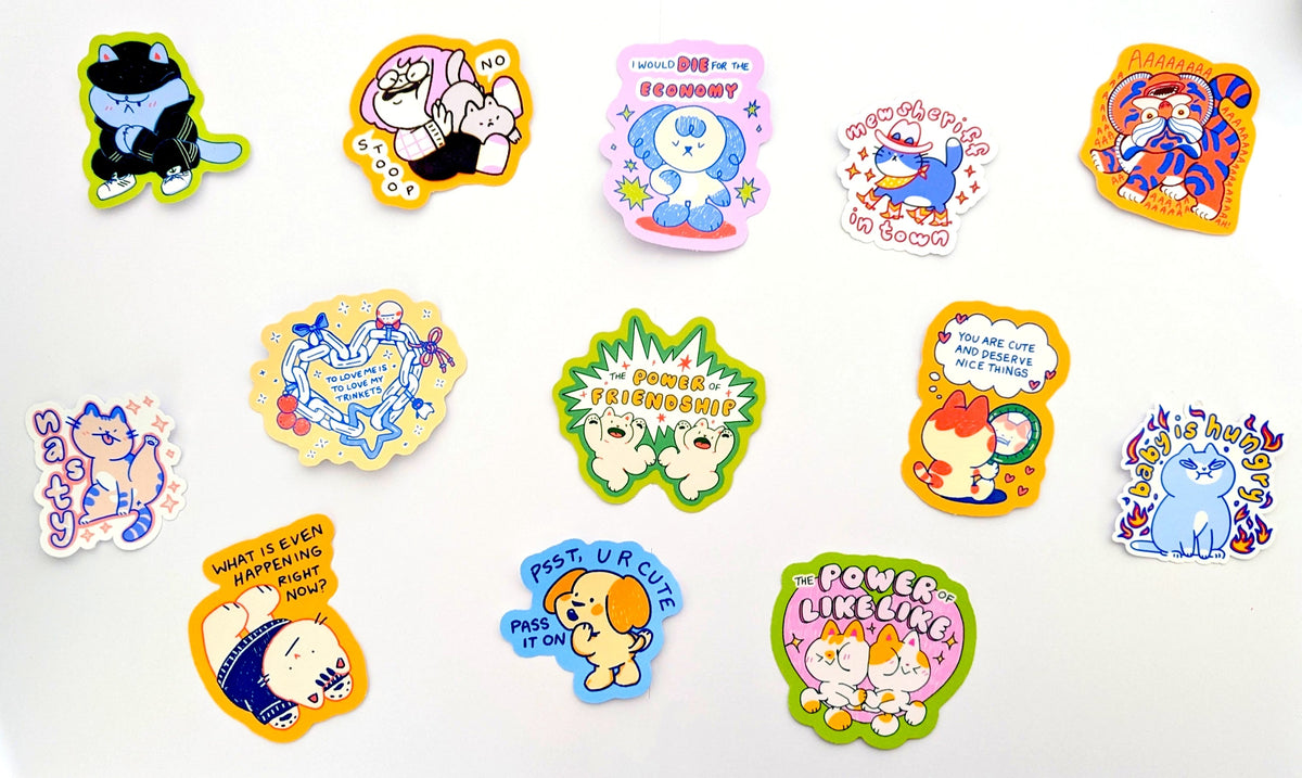 Spread of cat related stickers