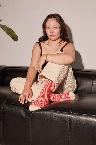 Cole Thin Stripe Crew Socks — Poppy