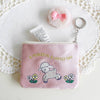 Embroidered Zip Pouch with Chain Ring