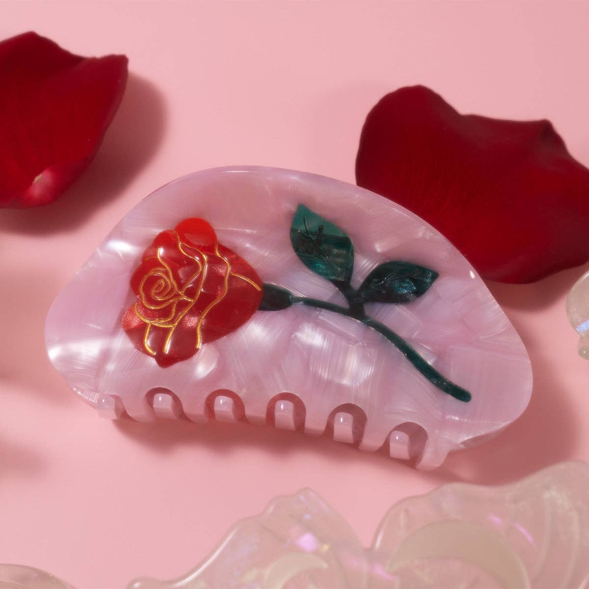 Belle Red Rose Hair Claw Clip