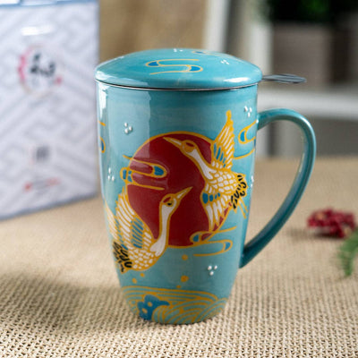 Japanese Crane Tea Mug with Lid and Infuser