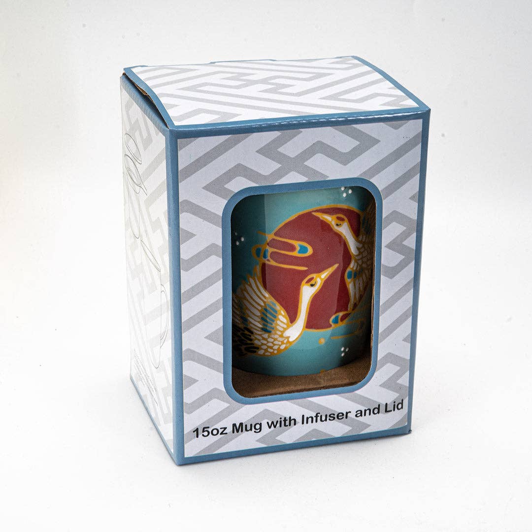 Japanese Crane Tea Mug with Lid and Infuser