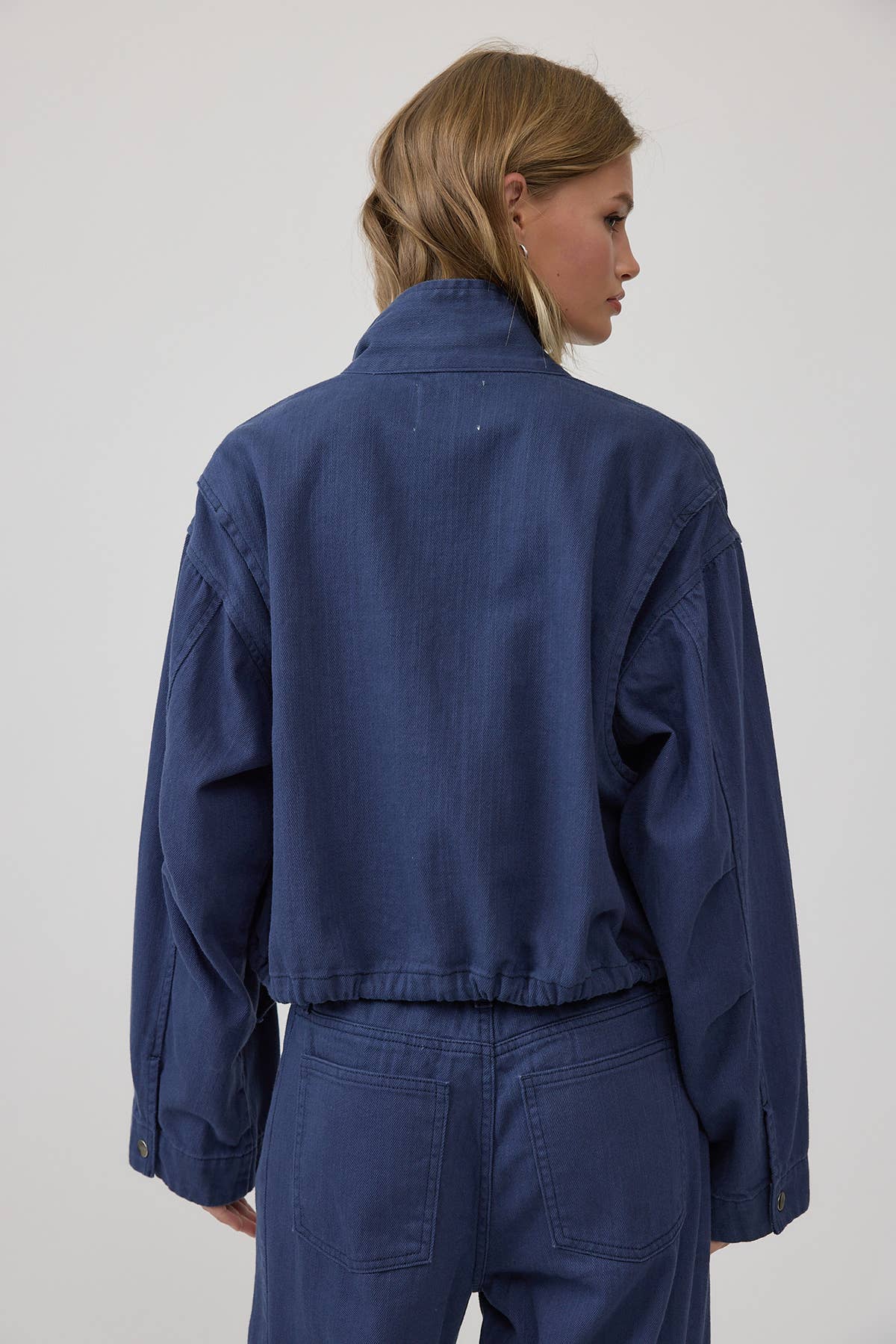 Stand Collar Drawstring Hem Jacket