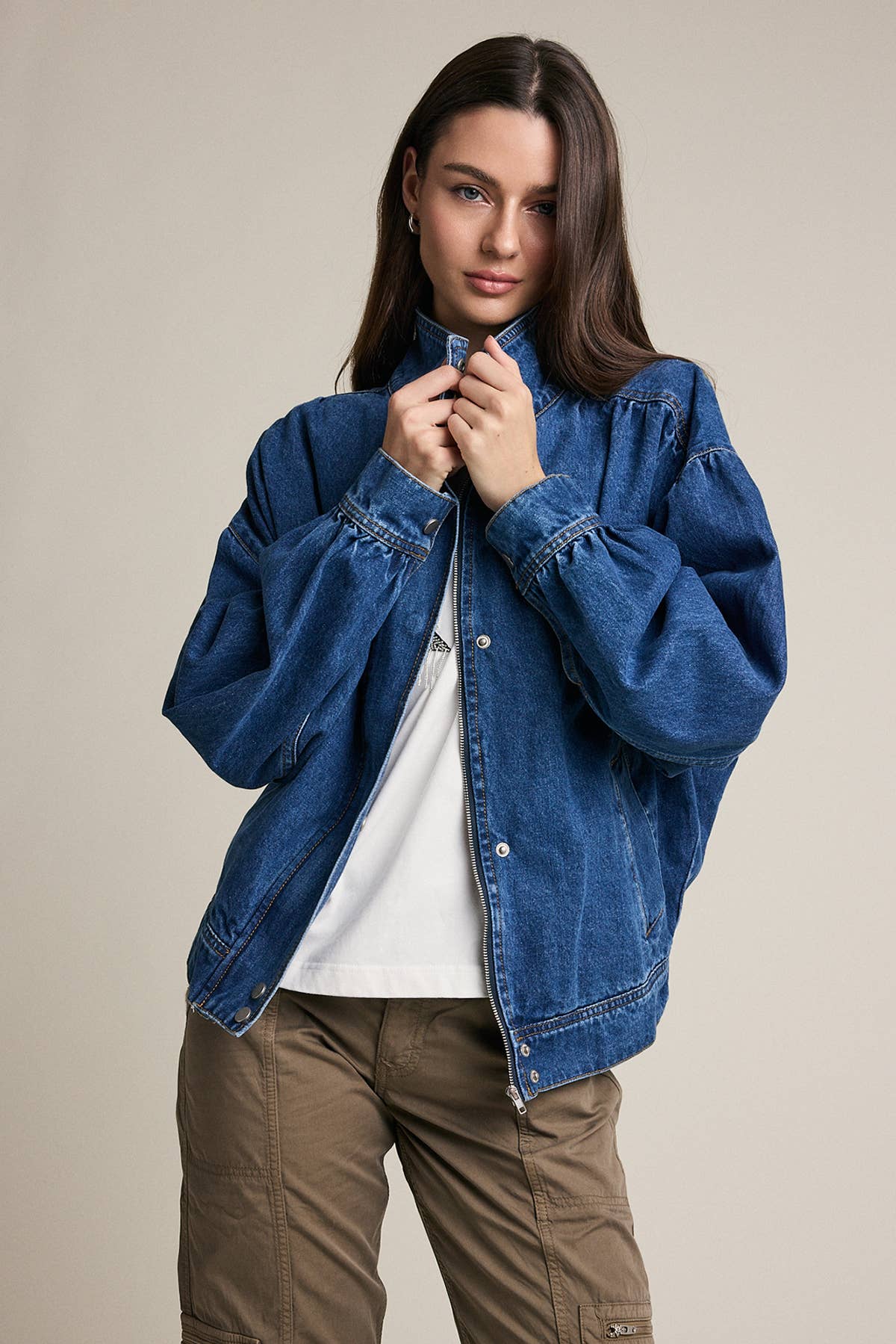 Gathered Back Denim Jacket