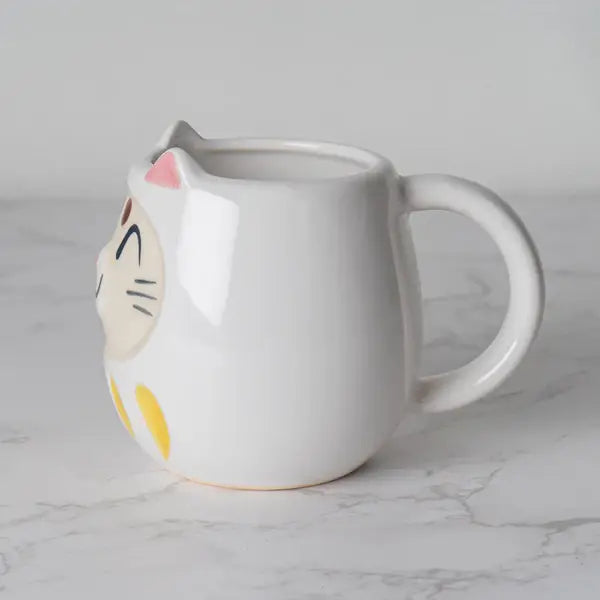 Japanese Daruma Cat Yunomi Style Tea Mug - White