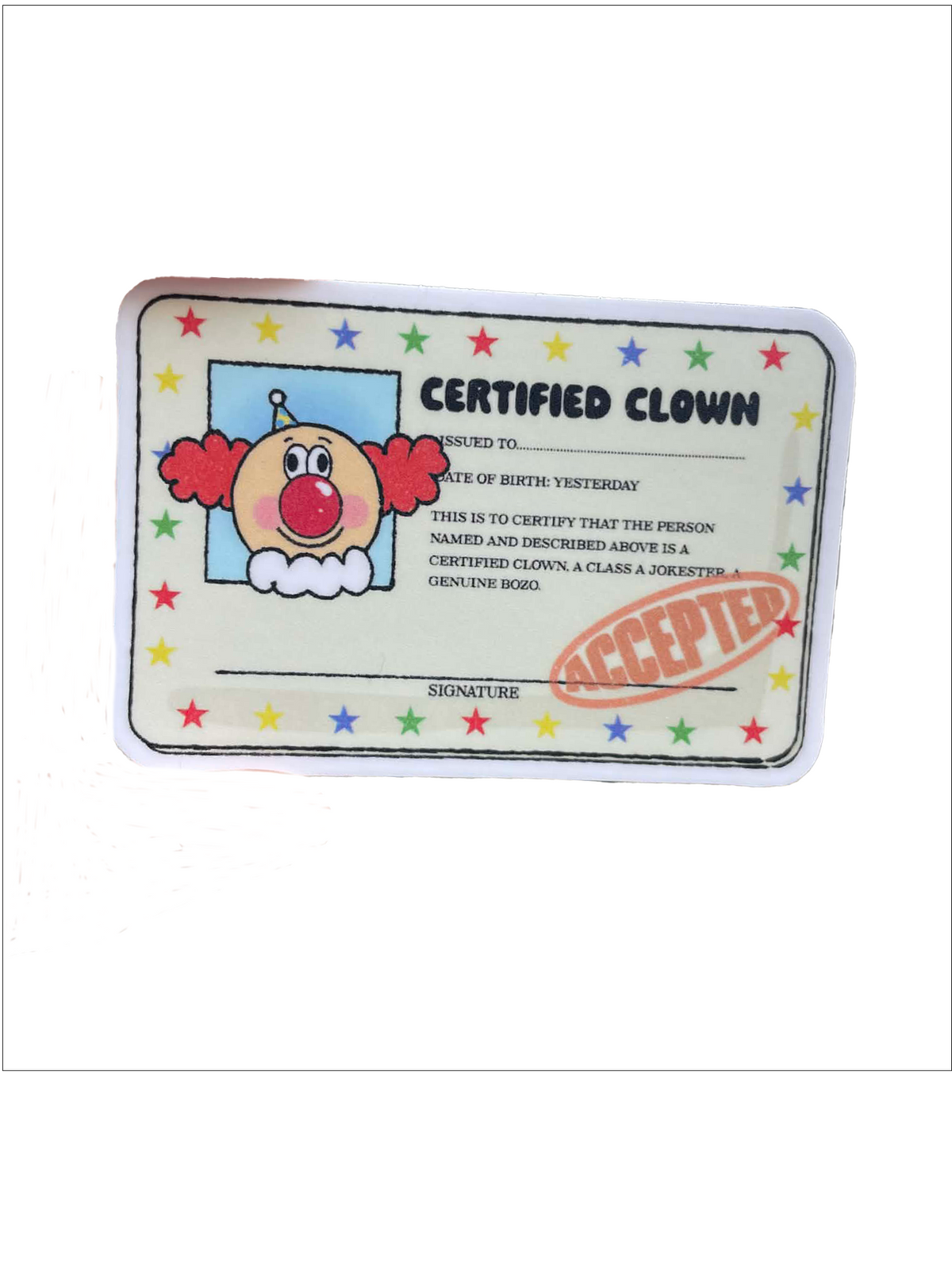 Clown Ceritficate Sticker