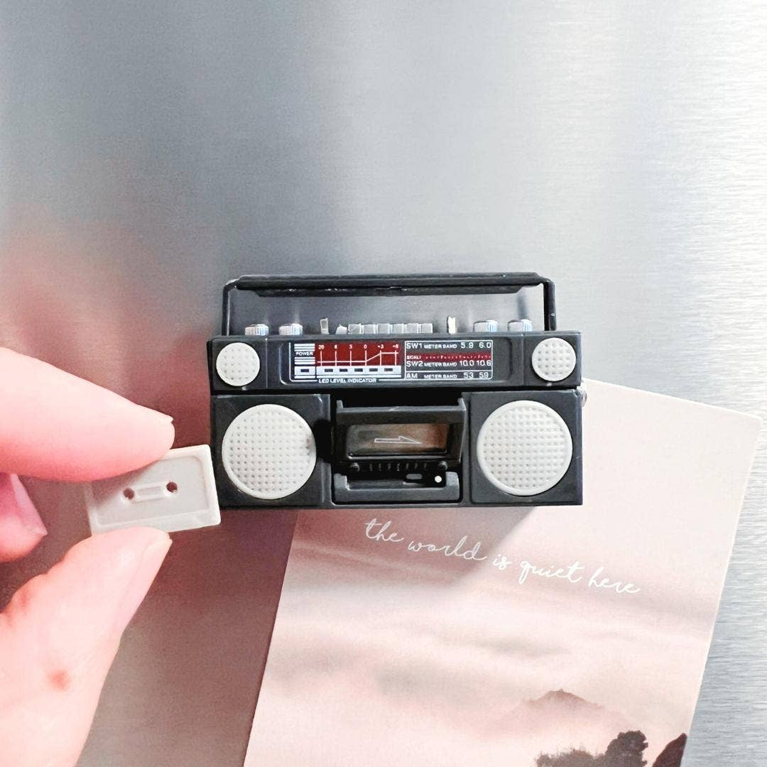 Retro Mini Cassette Tape Player Fridge Magnet, Black