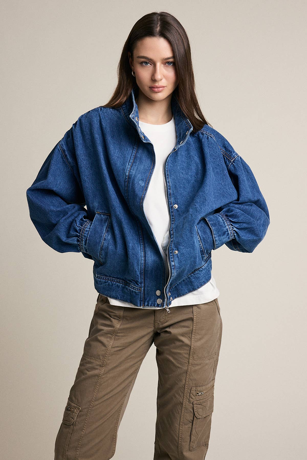Gathered Back Denim Jacket