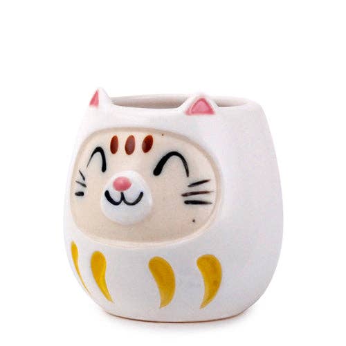 Japanese Daruma Cat Yunomi Style Tea Mug - White