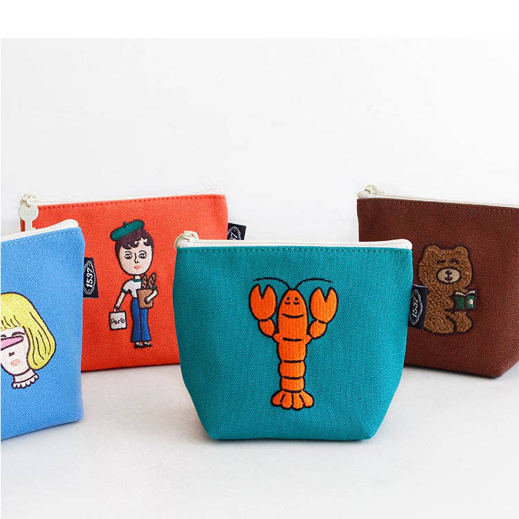 Embroidered Boat Pouch