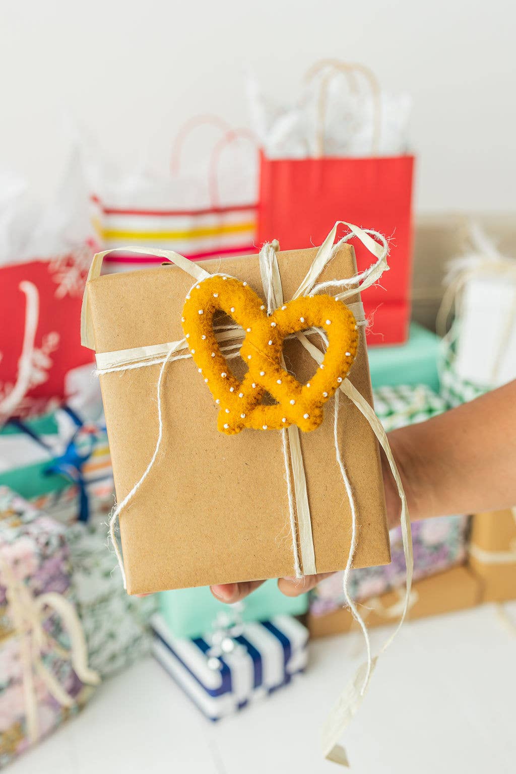Handmade  Pretzel Felt Ornament