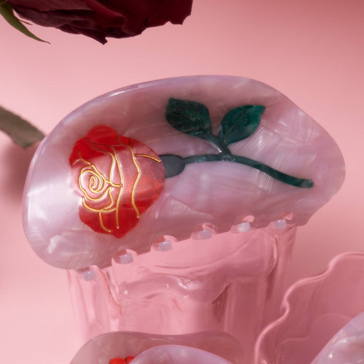 Belle Red Rose Hair Claw Clip