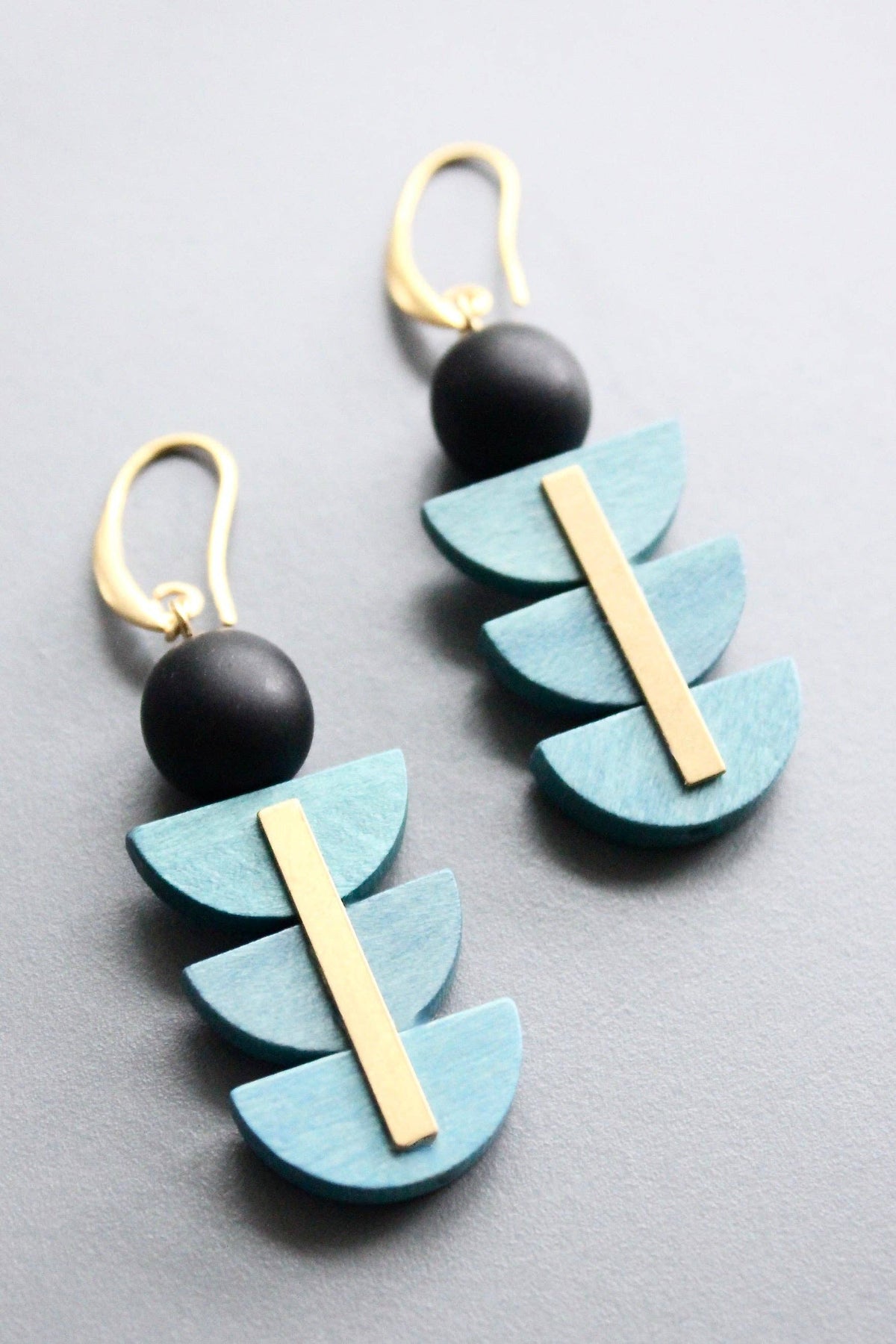 Geometric Artdeco painted wood earrings