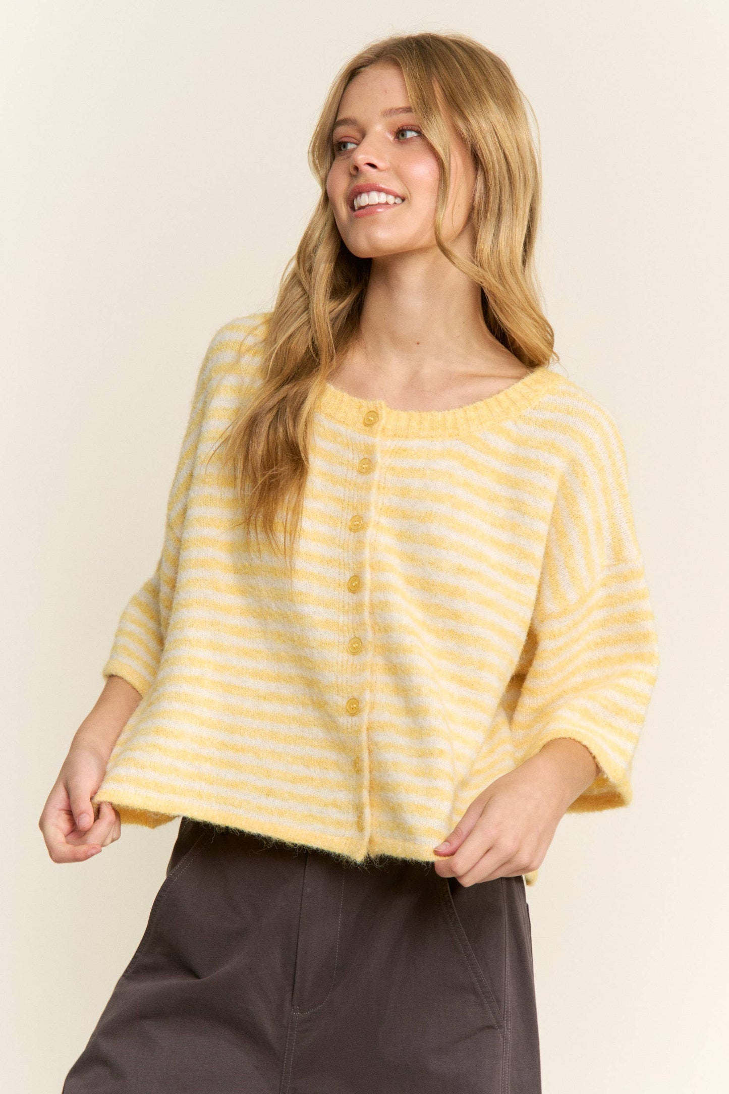 LOU - Striped Cropped Cardigan