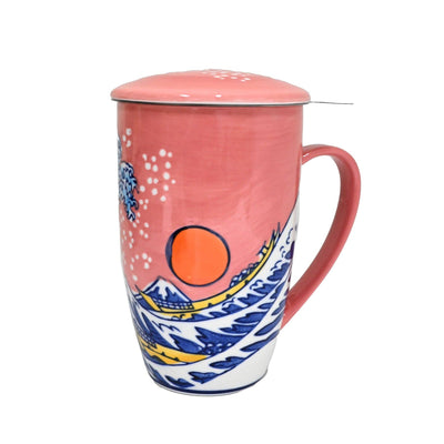 Sunset Wave Tea Mug with Lid and Infuser
