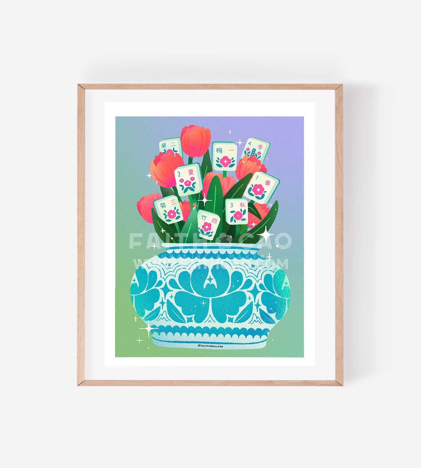 Mahjong Flowers Risograph Print