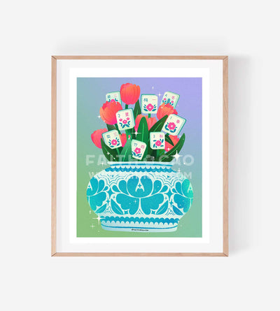 Mahjong Flowers Risograph Print