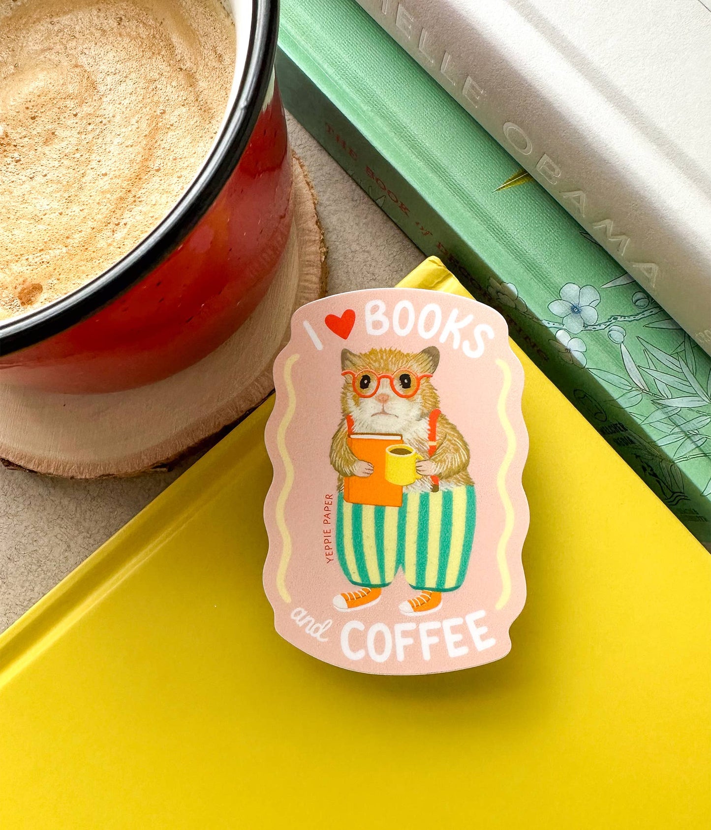 Books and Coffee Loving Hamster Sticker