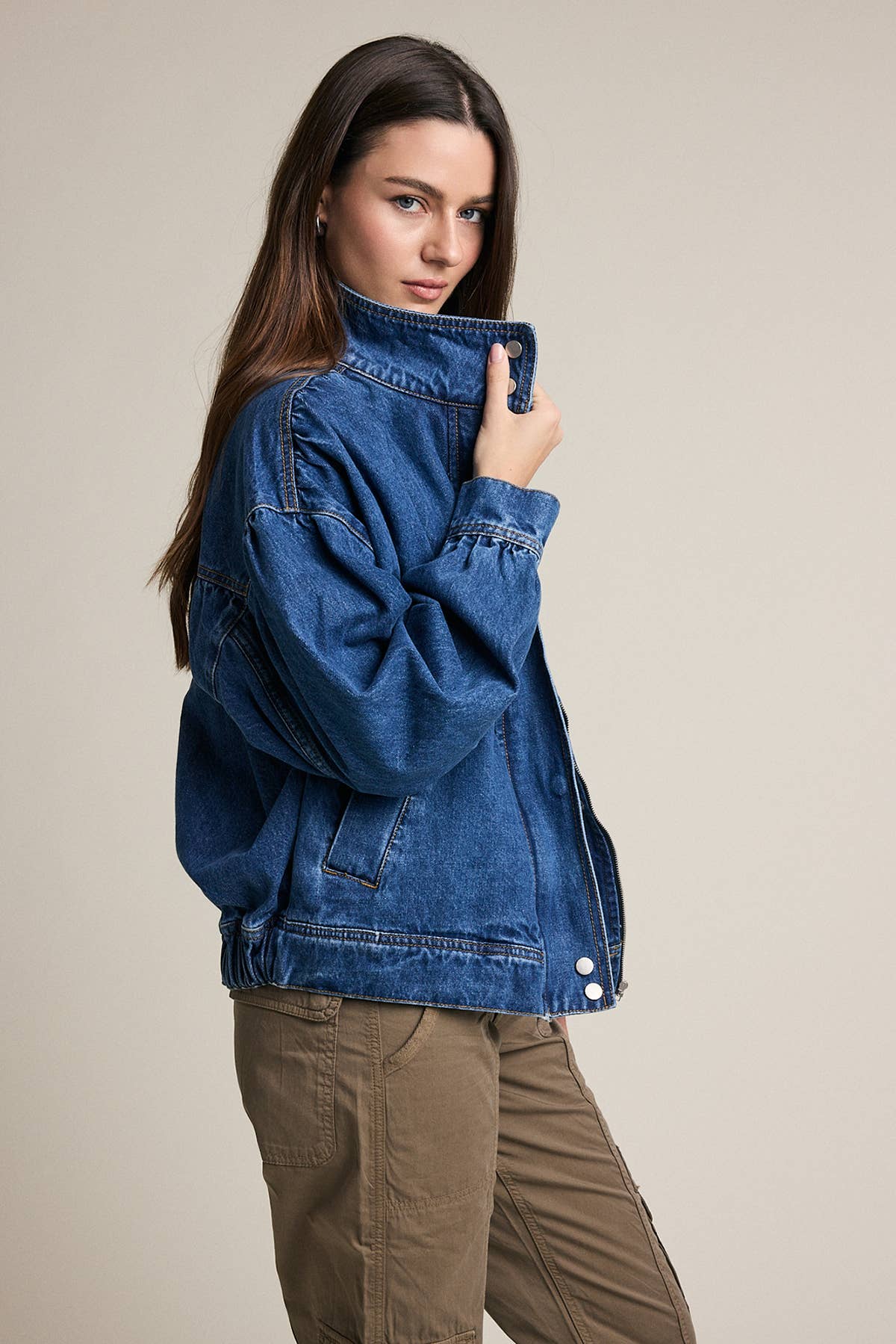 Gathered Back Denim Jacket