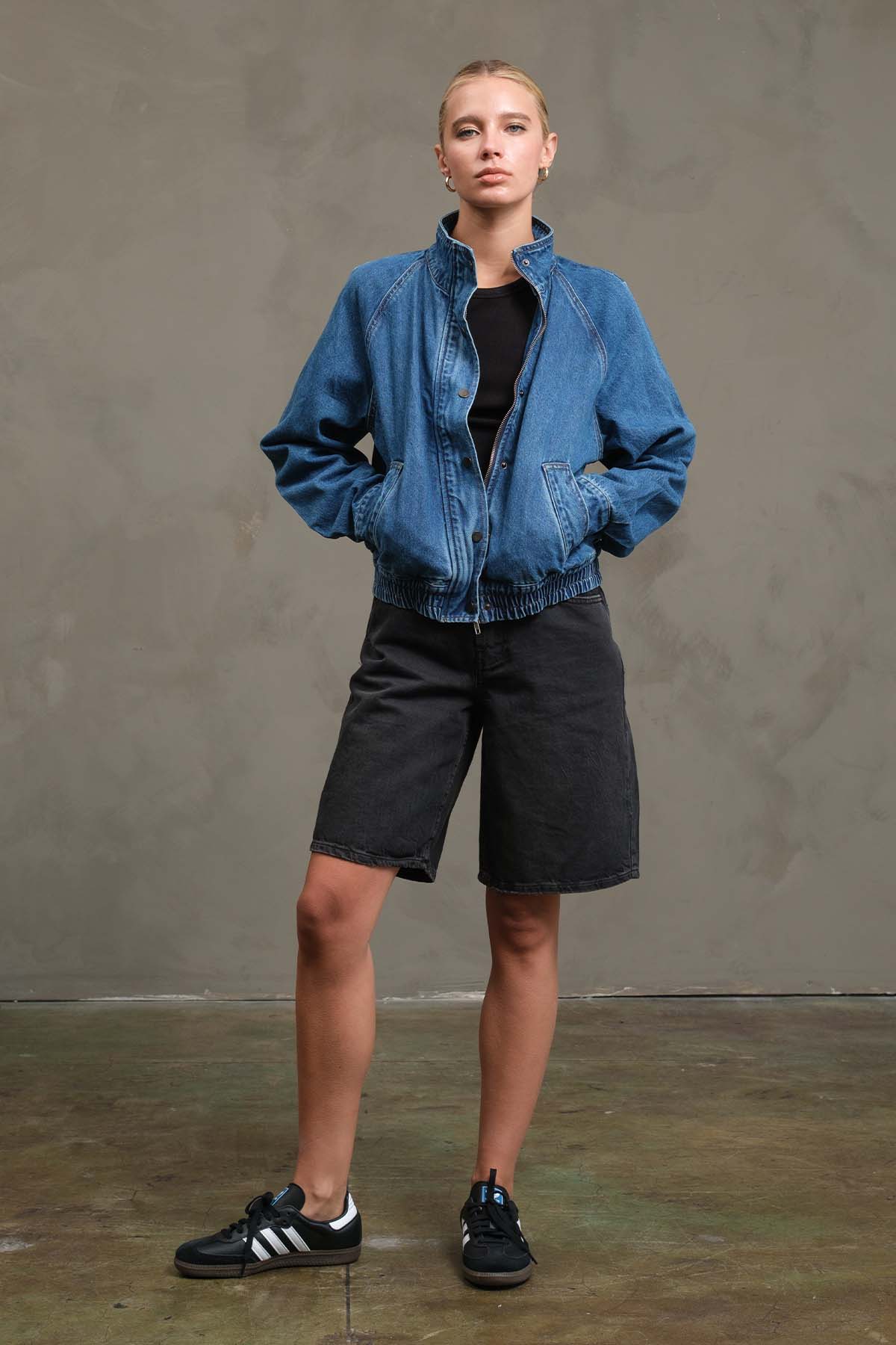 Washed Denim Bomber Jacket