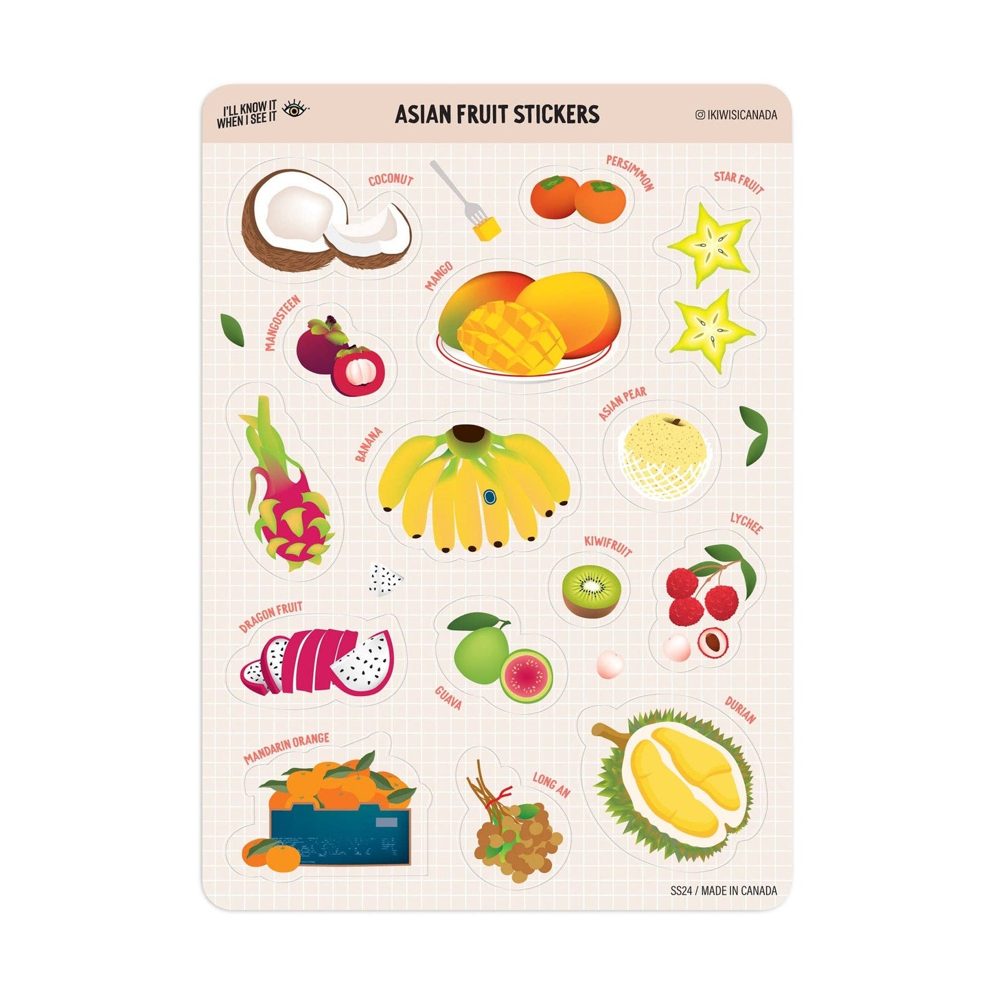 Asian fruit sticker sheet