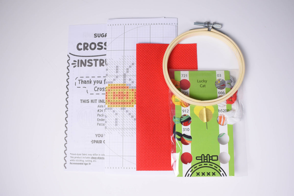 Maneki-neko Lucky Cat Cross Stitch Kit