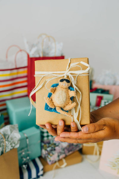 Handmade Cat at the Beach Felt Ornament