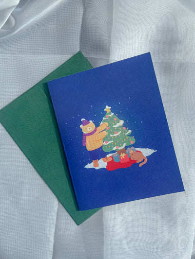 Decorating Xmas Tree Greeting Card