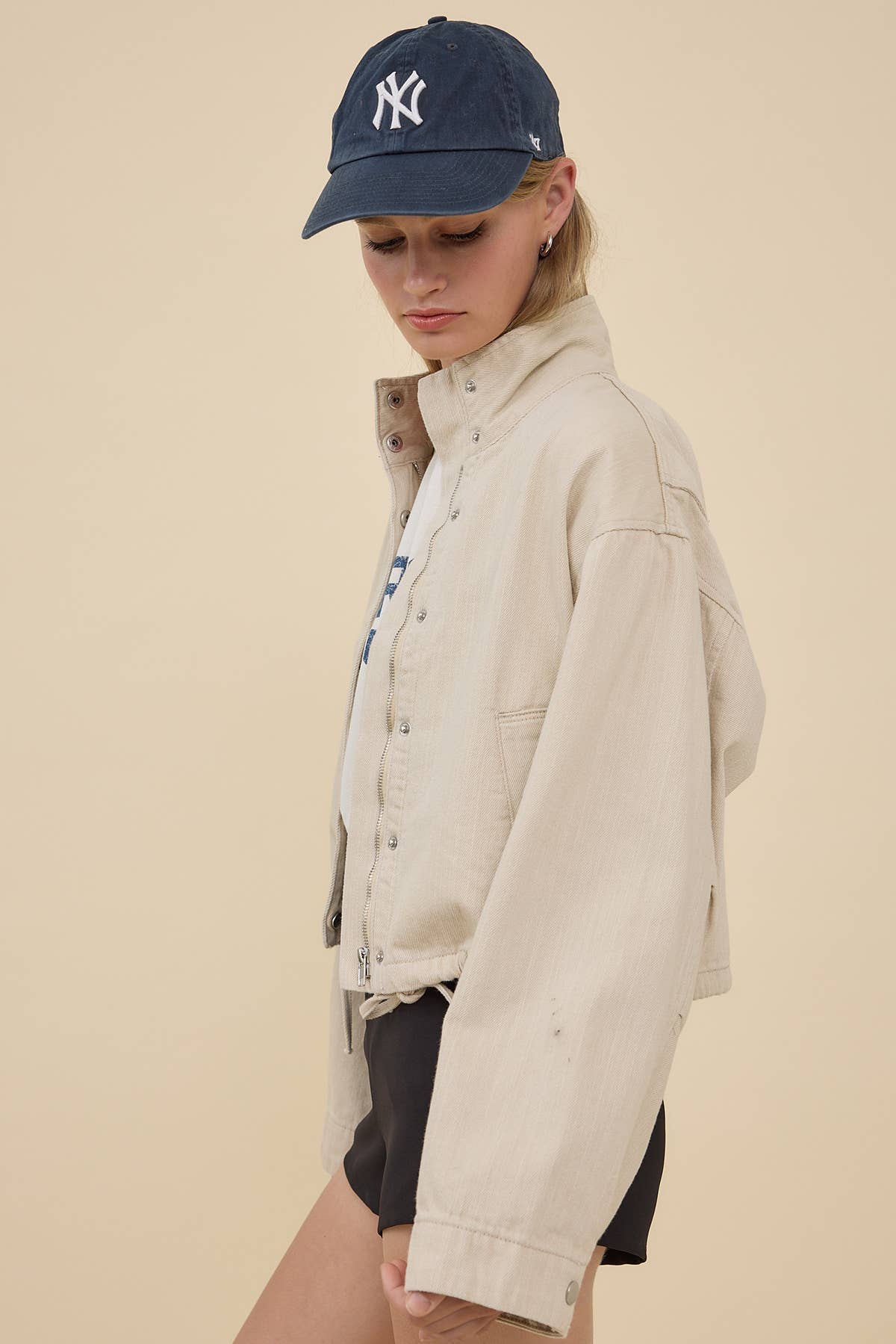 Stand Collar Drawstring Hem Jacket