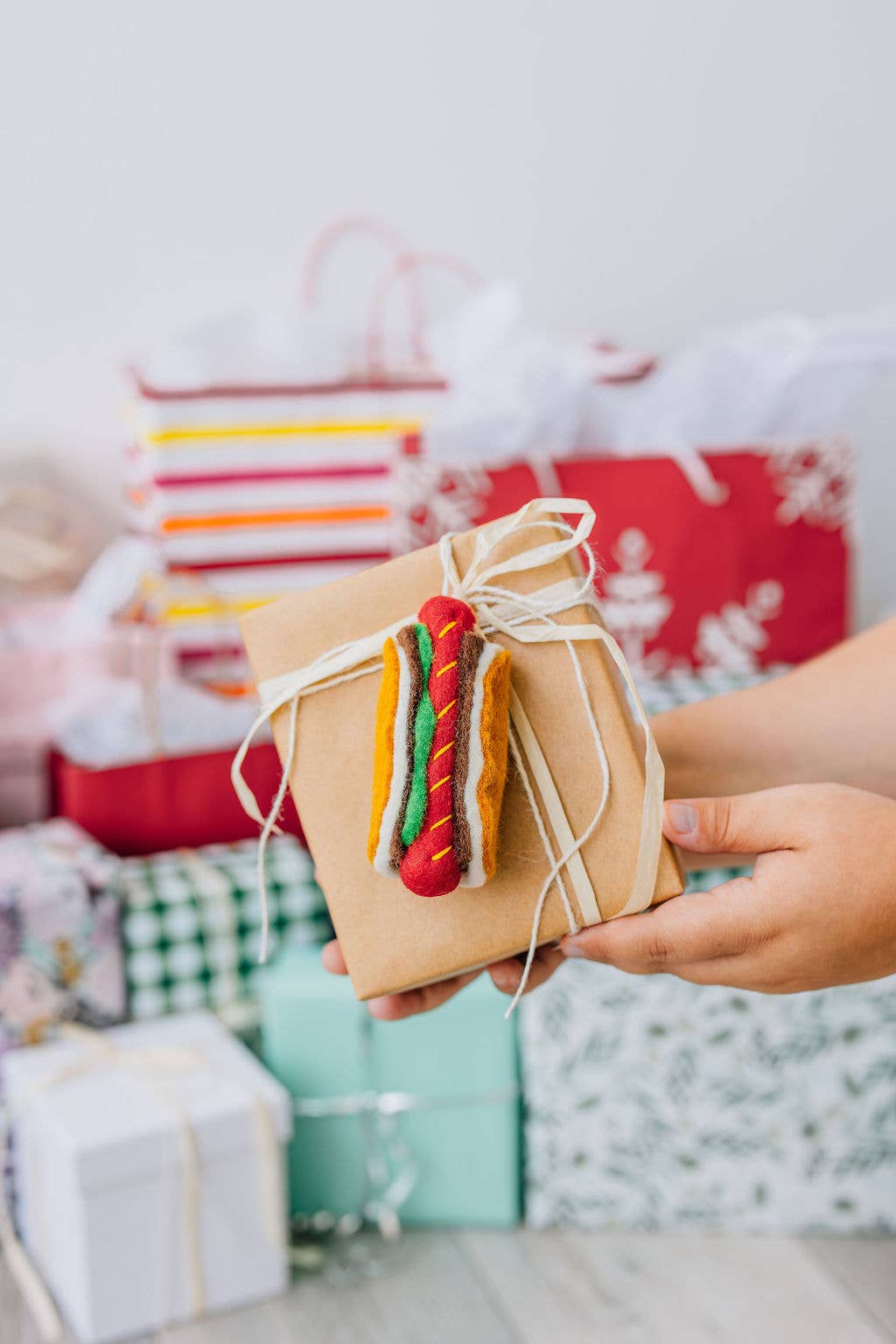 Handmade Hot Dog Felt Ornament