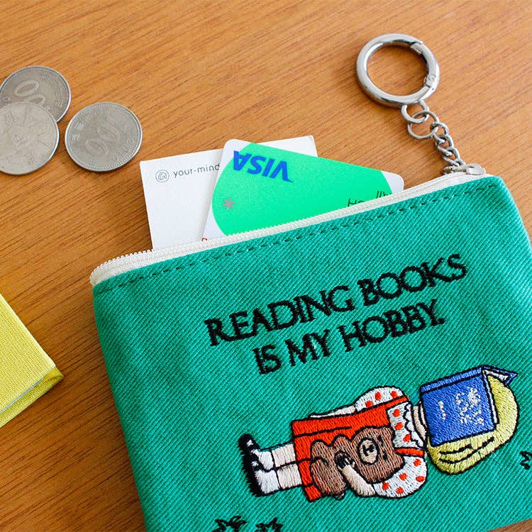 Embroidered Zip Pouch with Chain Ring