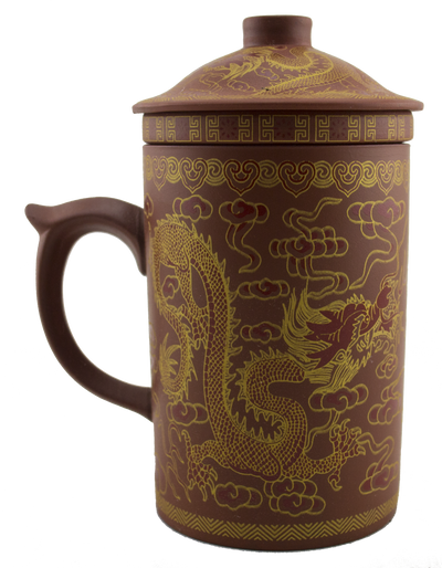 Dragon Print Yi Xing Clay Mug With Strainer