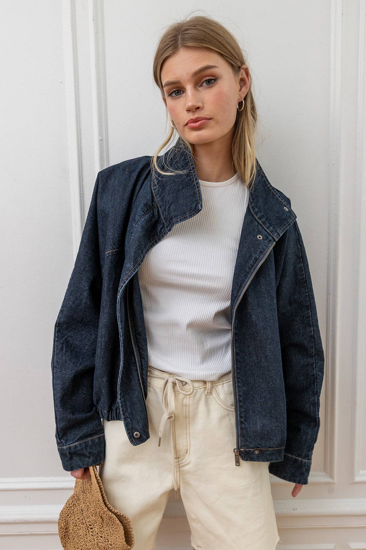 High Neck  Denim Jacket
