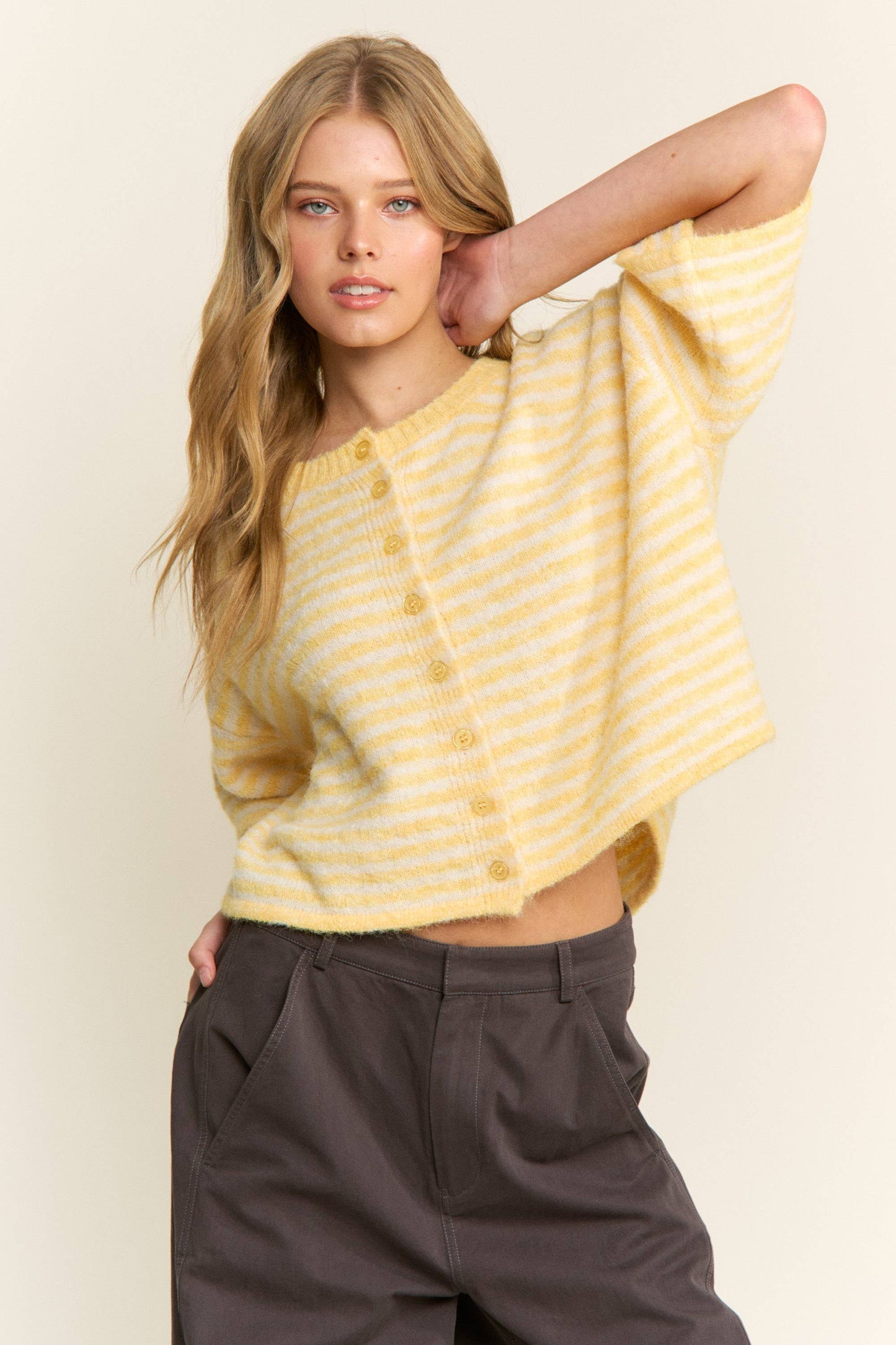 LOU - Striped Cropped Cardigan