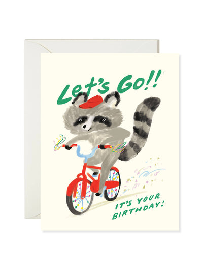 Let's Go Raccoon Birthday Card
