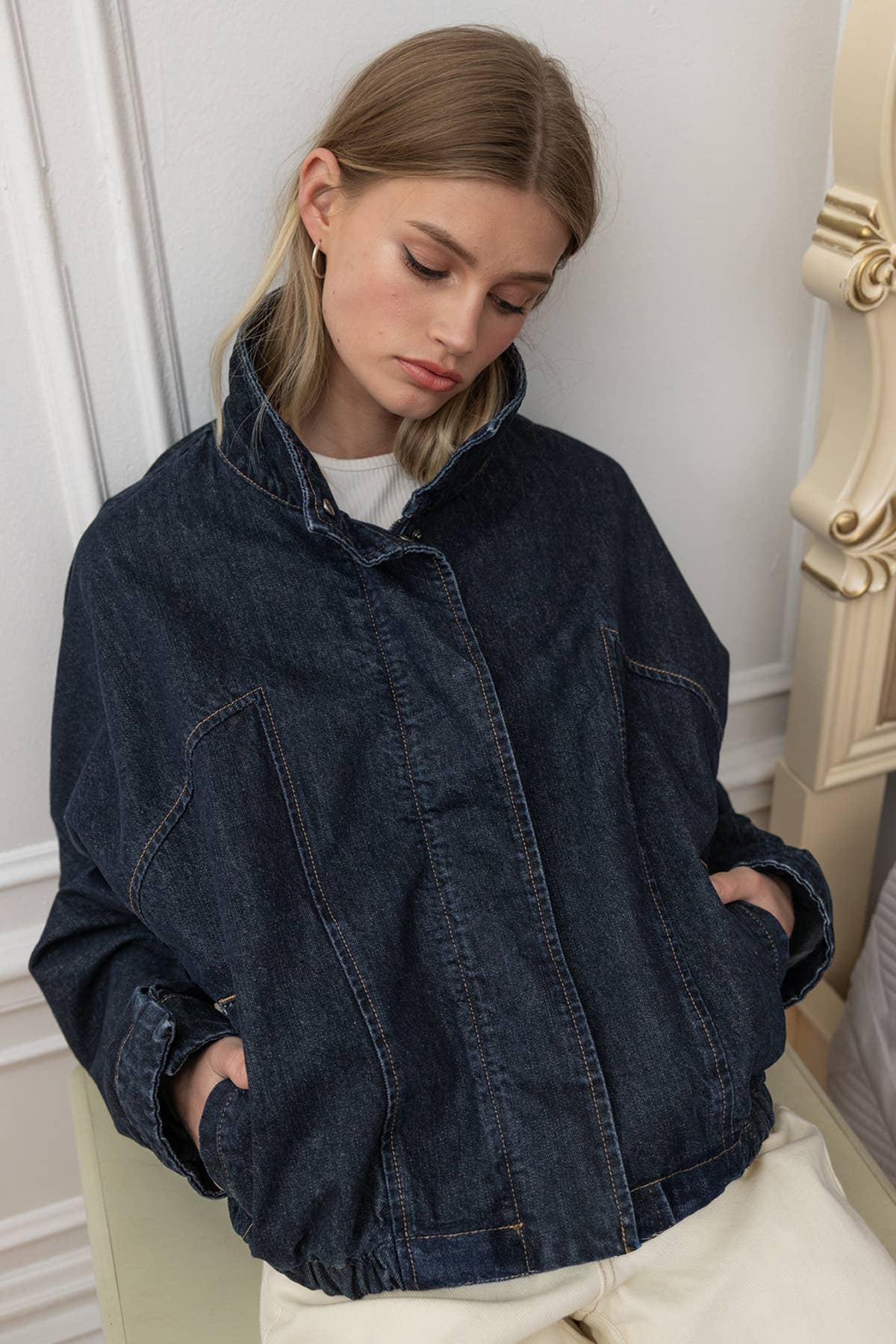 High Neck  Denim Jacket