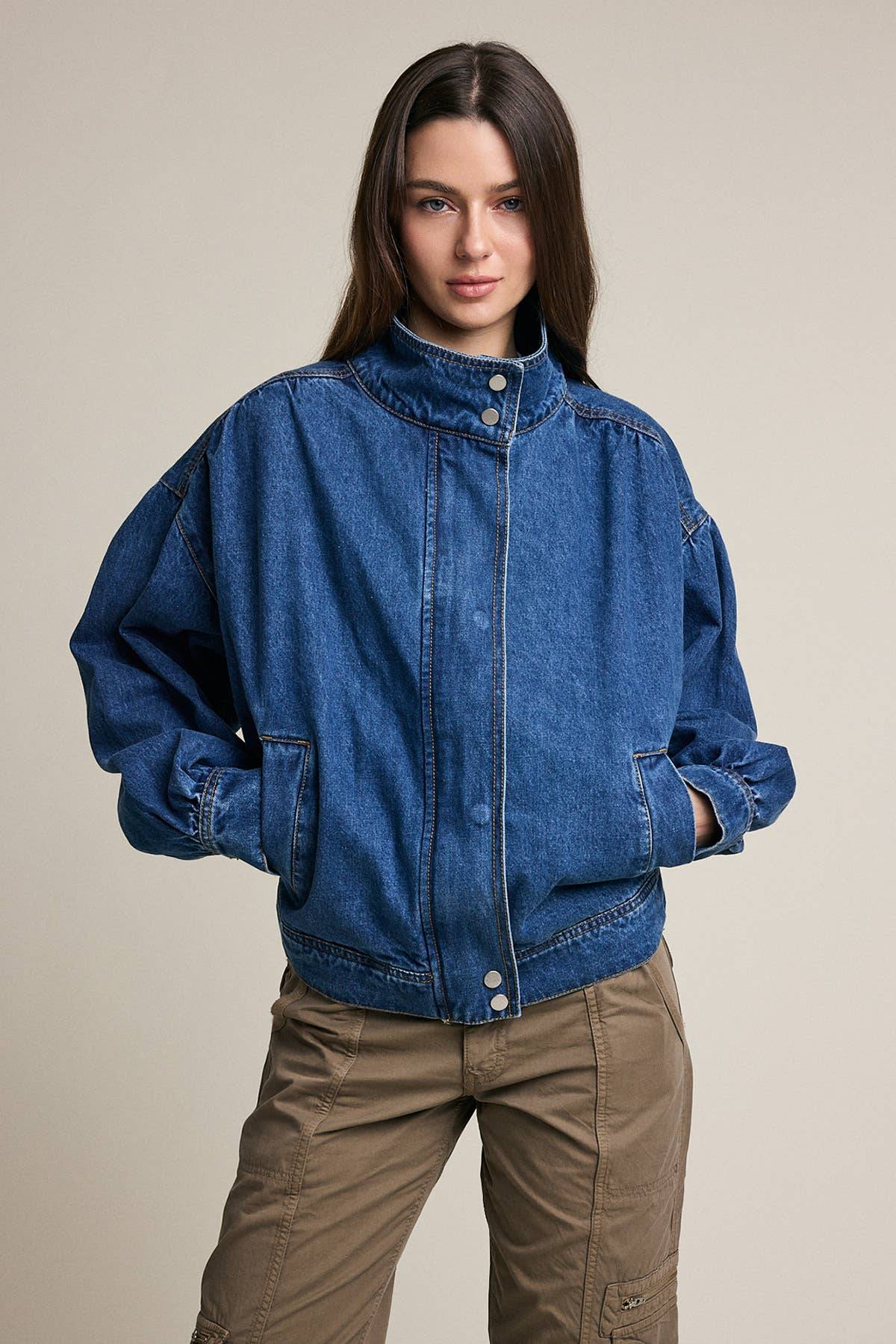 Gathered Back Denim Jacket