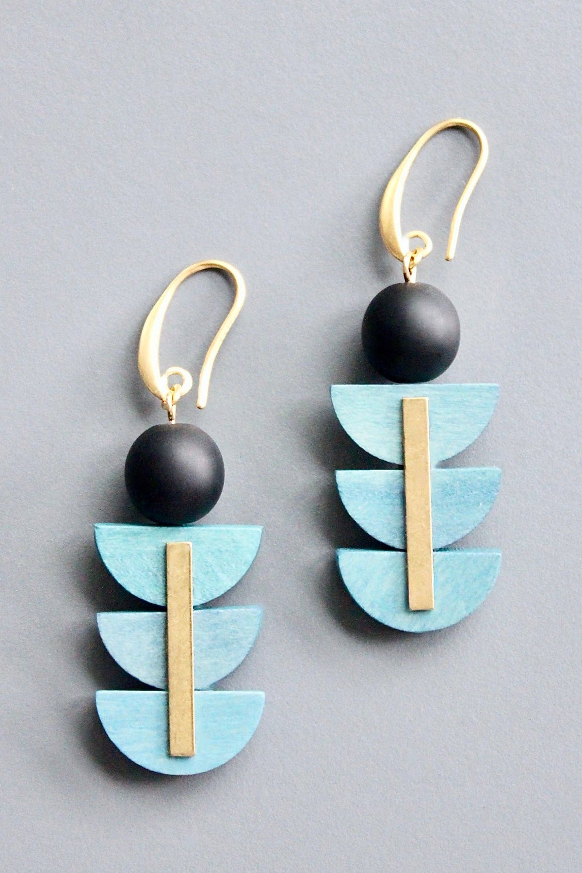 Geometric Artdeco painted wood earrings
