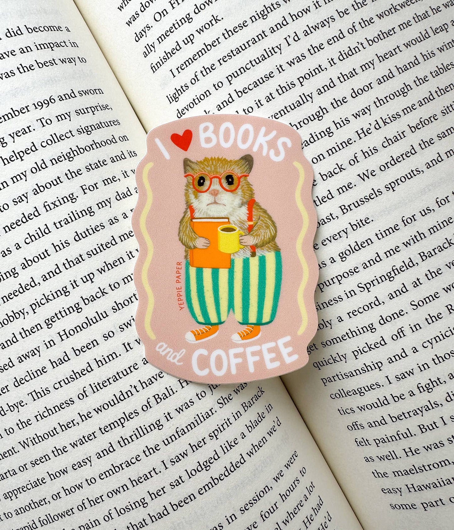 Books and Coffee Loving Hamster Sticker