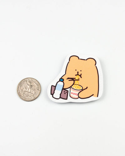 Bear Eating Ramen While Watching Videos on Phone Sticker