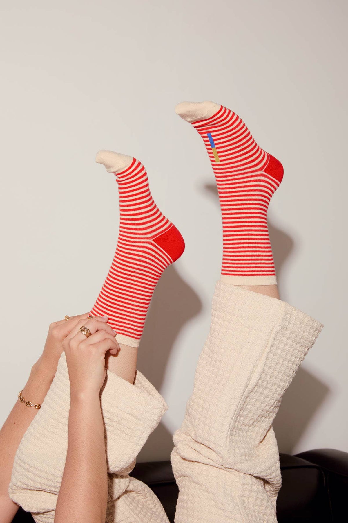 Cole Thin Stripe Crew Socks — Poppy