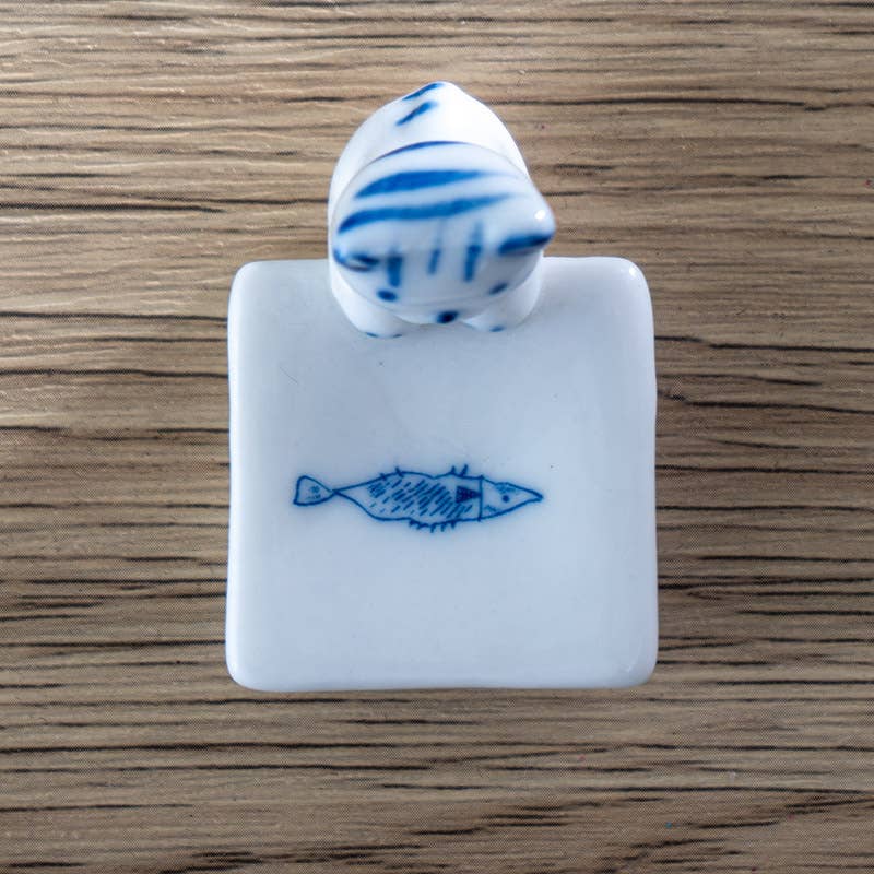 Cat and Fish Porcelain Chopsticks Rest