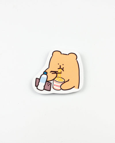 Bear Eating Ramen While Watching Videos on Phone Sticker