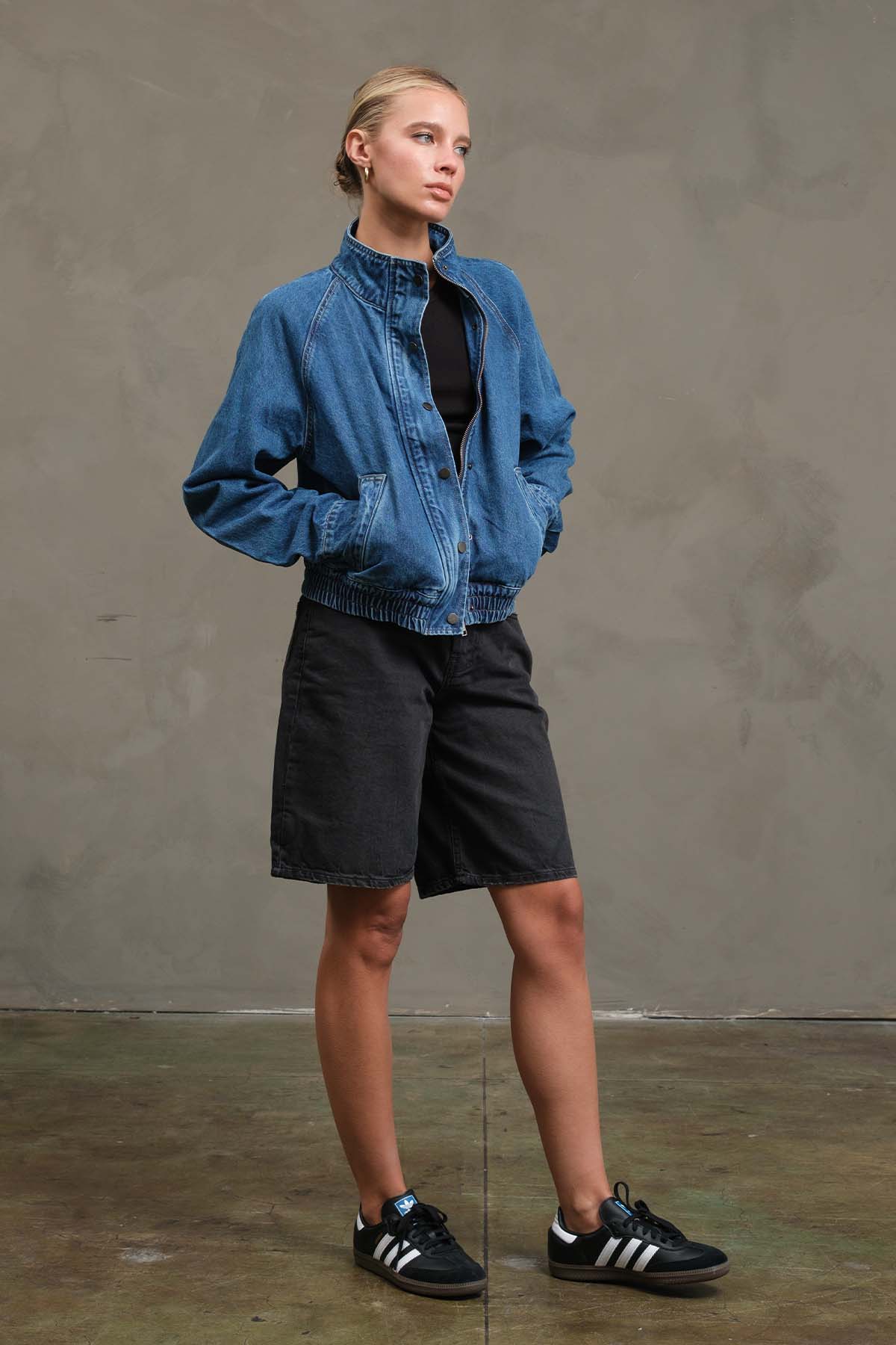 Washed Denim Bomber Jacket