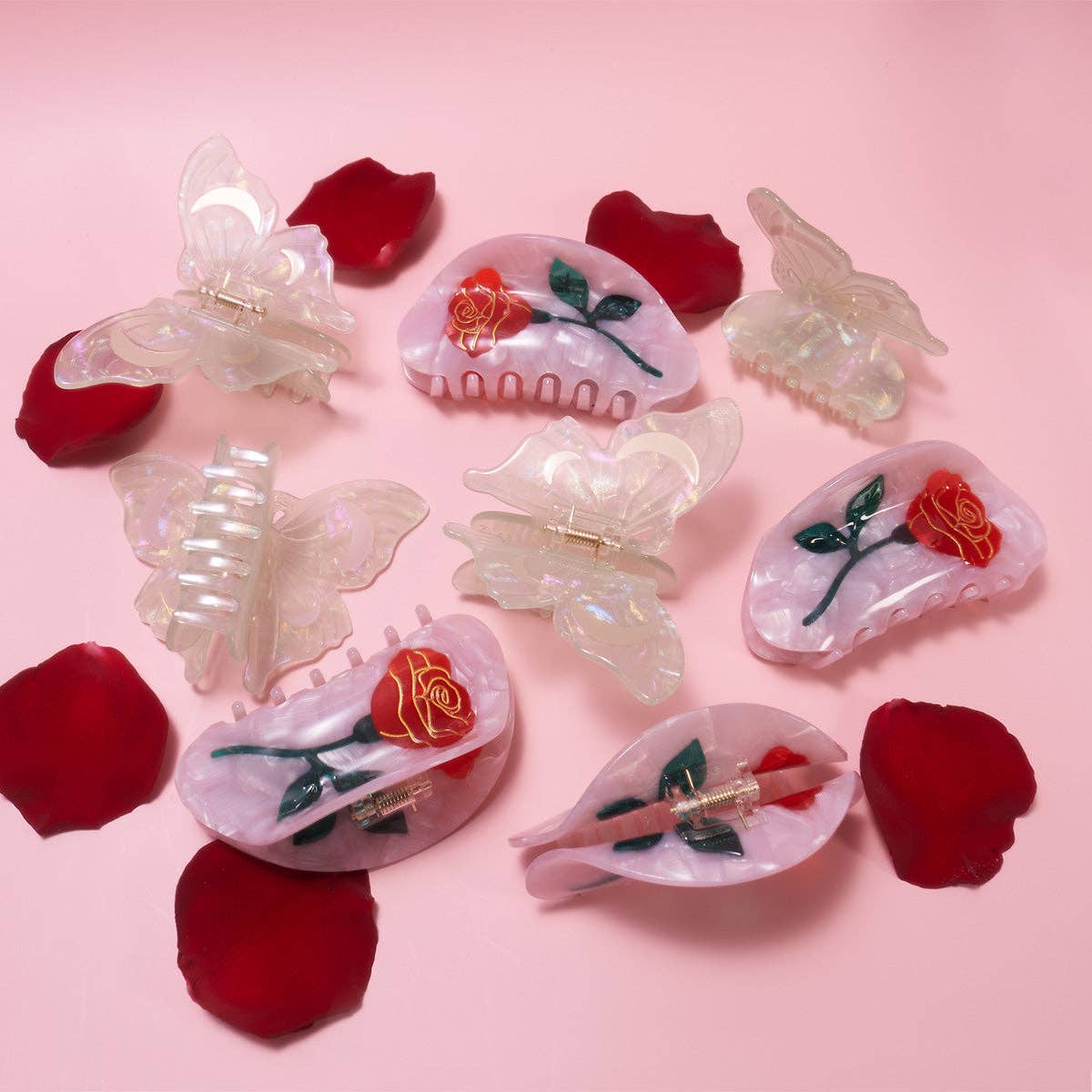 Belle Red Rose Hair Claw Clip