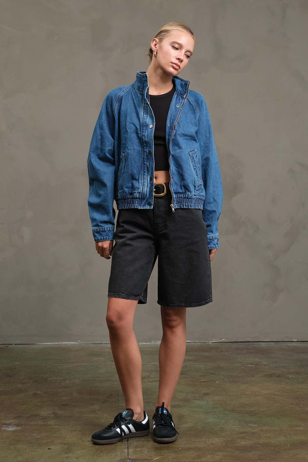 Washed Denim Bomber Jacket