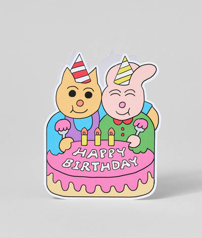 Happy Birthday Friends and Cake Shaped Card